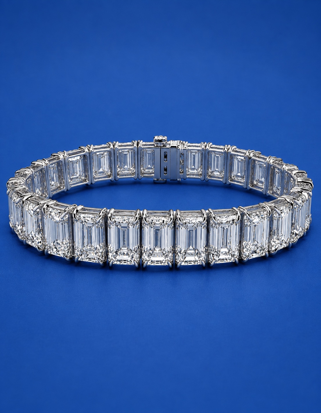 Emerald-cut diamond bracelet in a white metal setting
