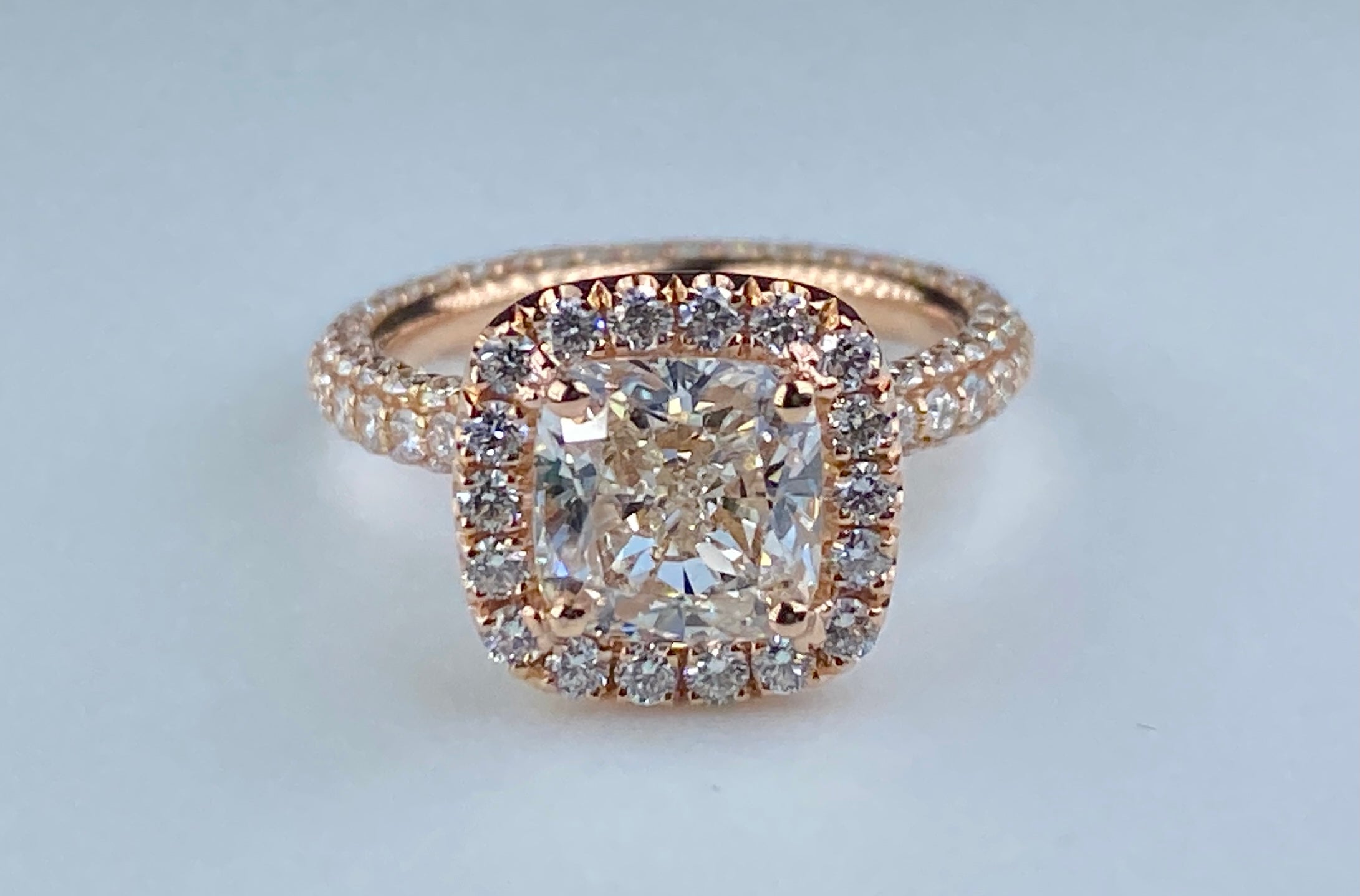 Rose gold cushion-cut diamond ring